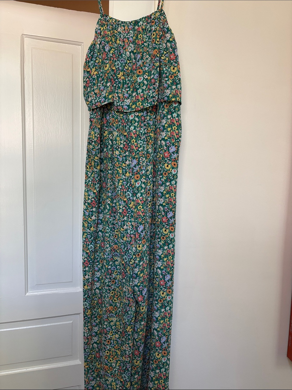 Green Floral Jumpsuit with Ruffle Bodice